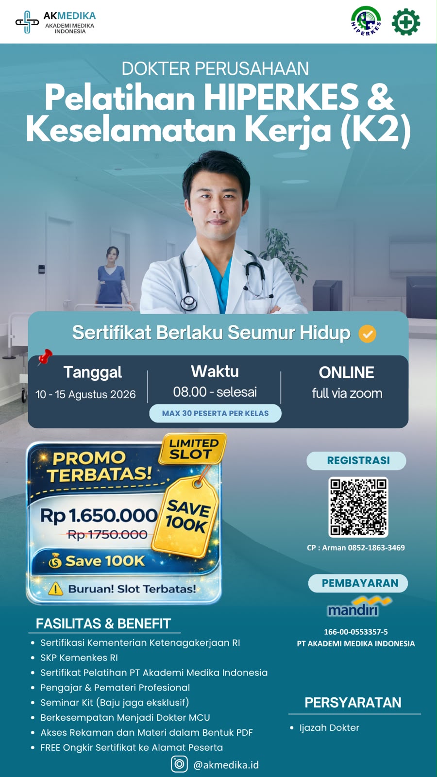 Pelatihan Hiperkes dan KK Khusus Dokter Periode Agustus